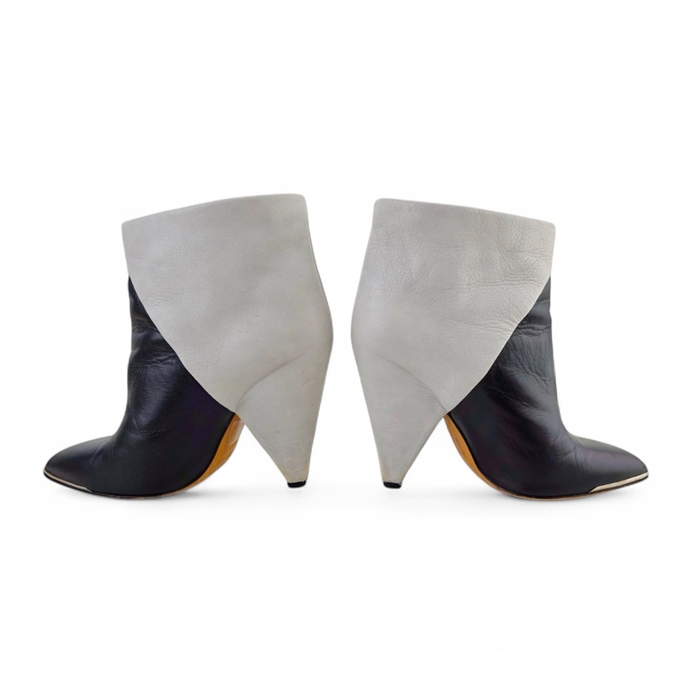 IRO Black White Leather Colorblock Wedge Ankle Boots EU 38 (US 7.5/8) - Picture 4 of 7